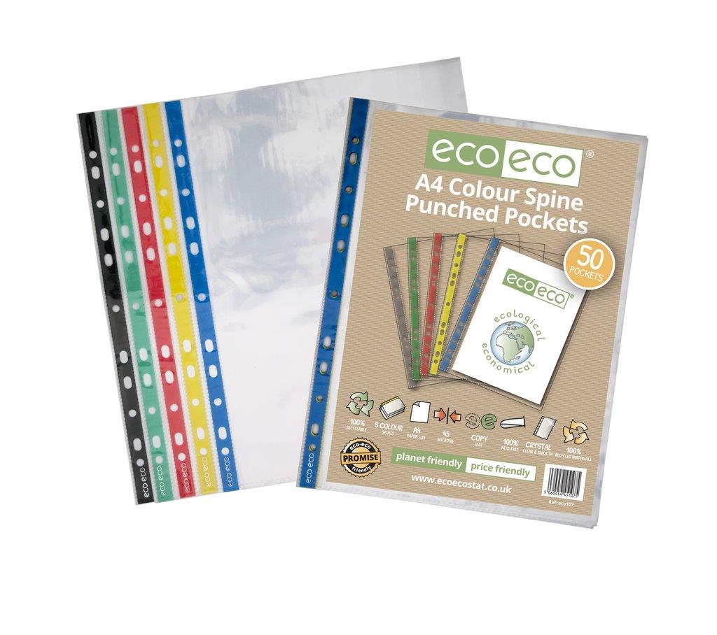A4 100% Recycled Bag 50 Colour Spine Multi Punched Pockets