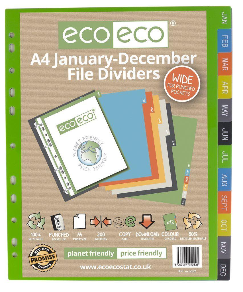 2 x A4 50% Recycled January - December Wide Index File Dividers