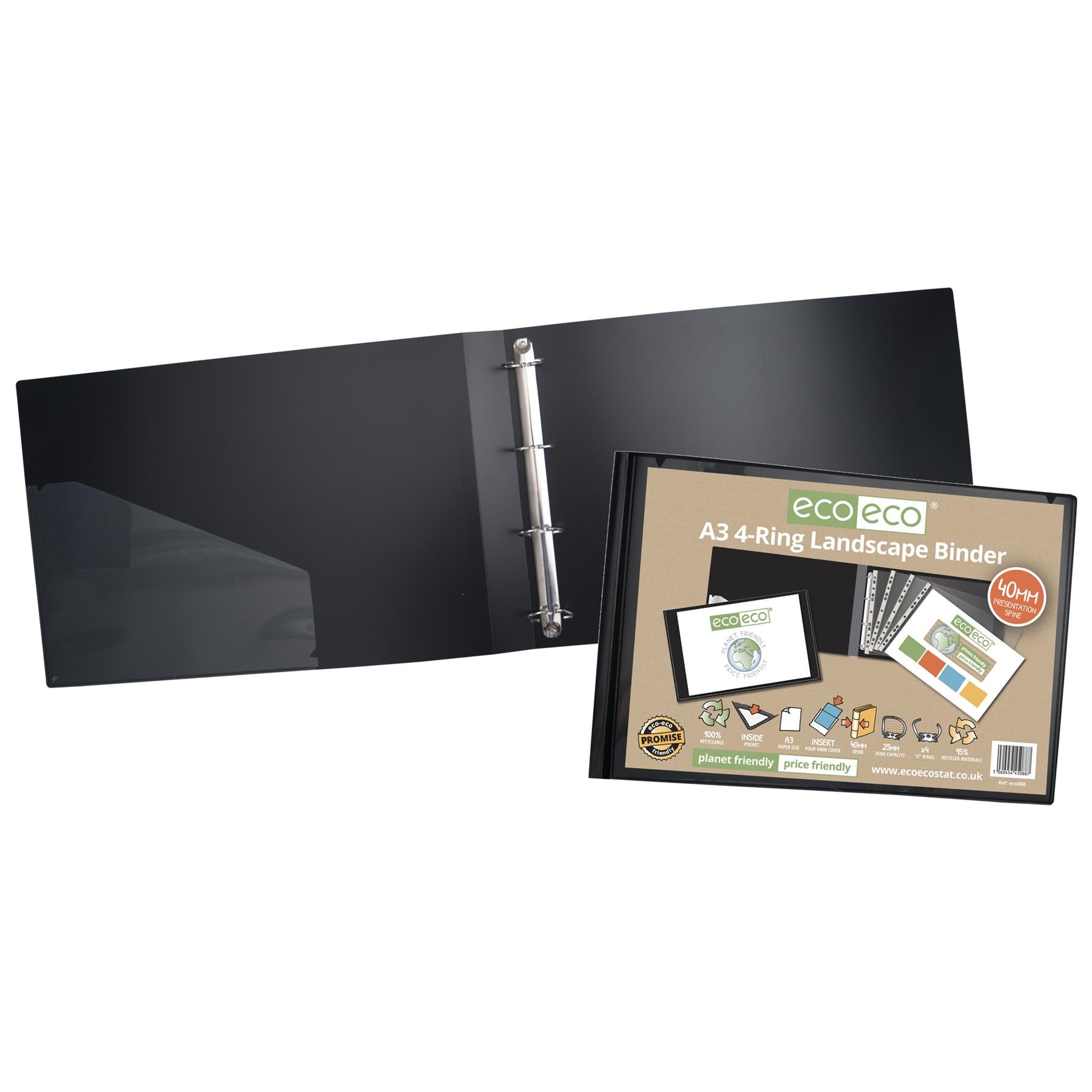 2 x A3 95% Recycled Presentation 4 Ring Landscape Binder