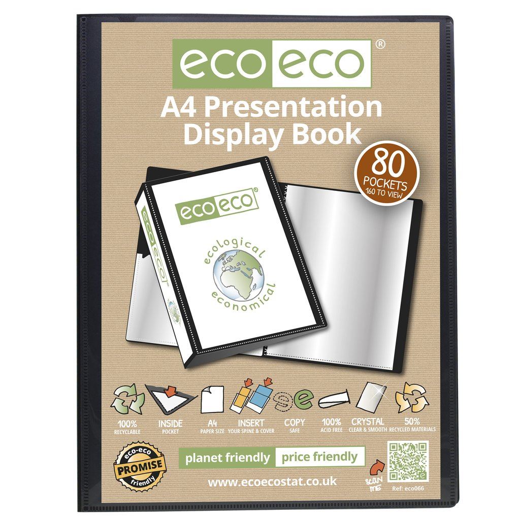 12 x A4 50% Recycled 80 Pocket Presentation Display Book