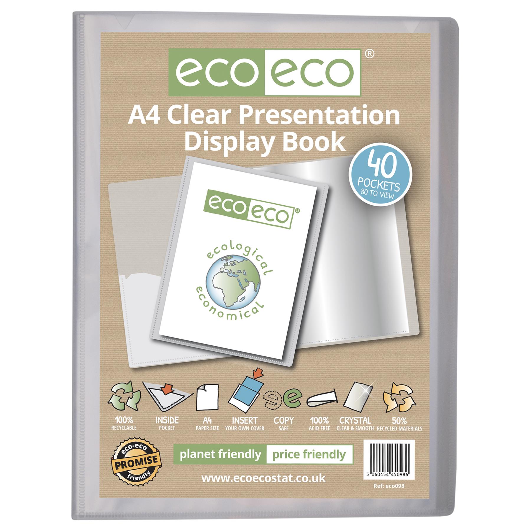 A4 50% Recycled Clear 40 Pocket Presentation Display Book