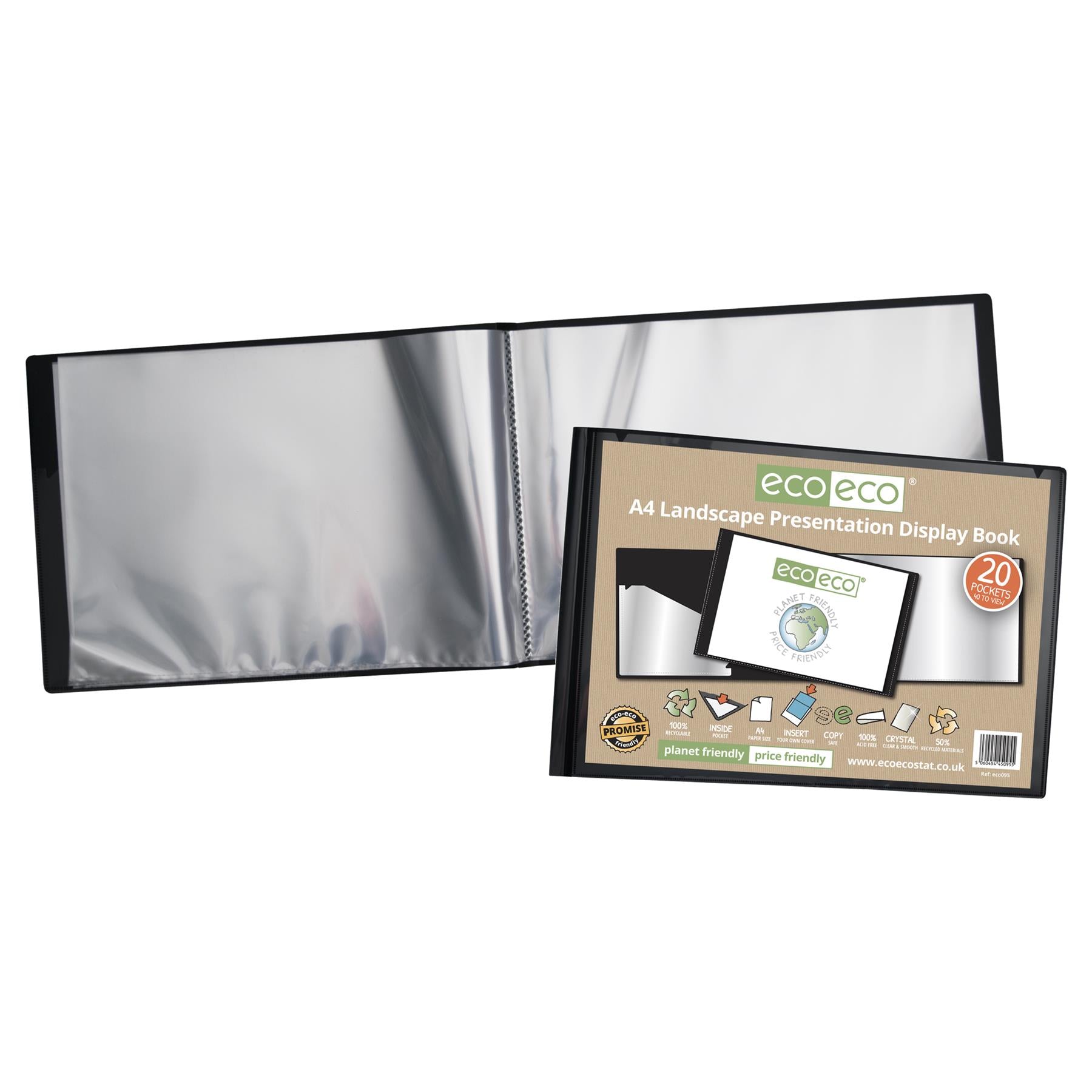 2 x A4 50% Recycled 20 Pocket Landscape Presentation Display Book*P*