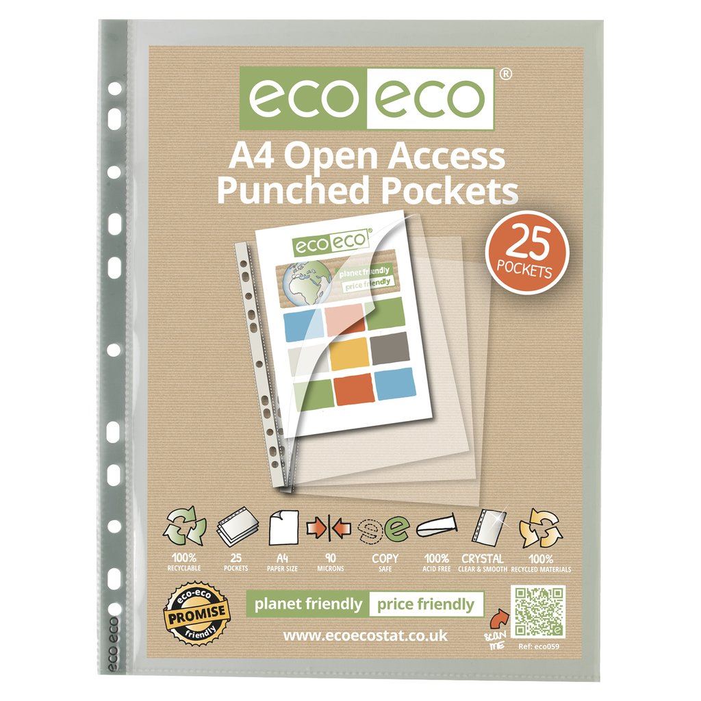 20 x A4 100% Recycled Bag 25 Premier Open Access Multi Punched Pockets