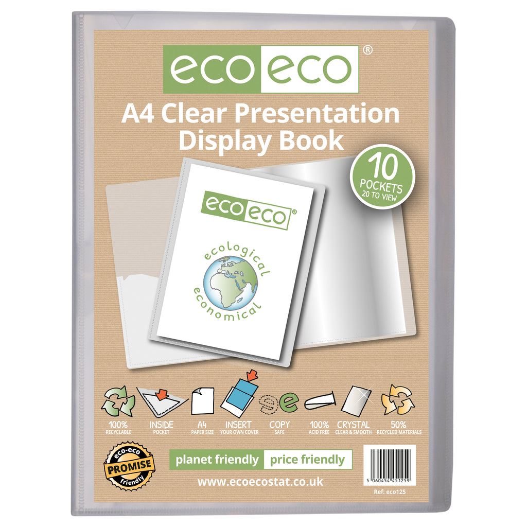 4 x A4 50% Recycled 10 Pocket Clear Presentation Display Book