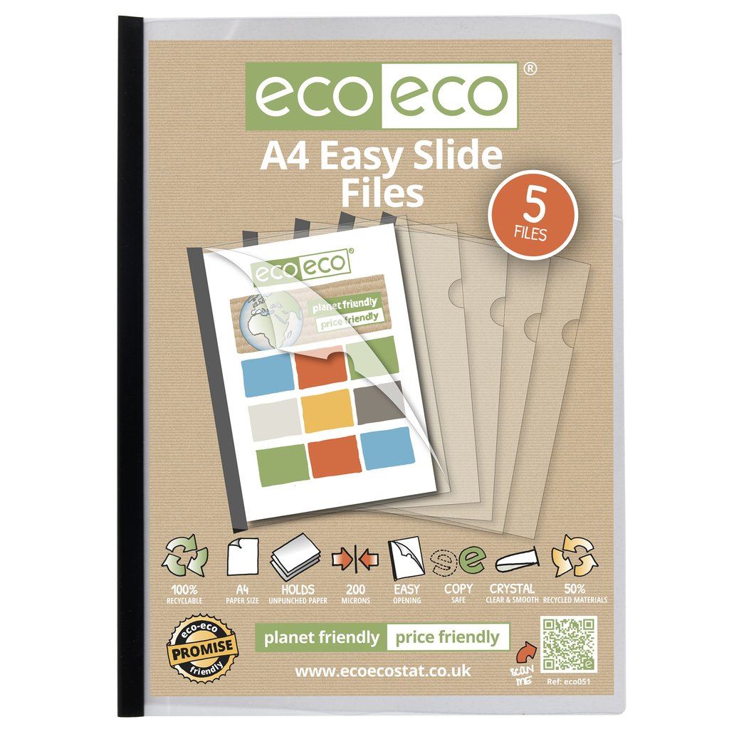 12 x A4 50% Recycled Bag 5 Easy Slide Files - 200 Microns