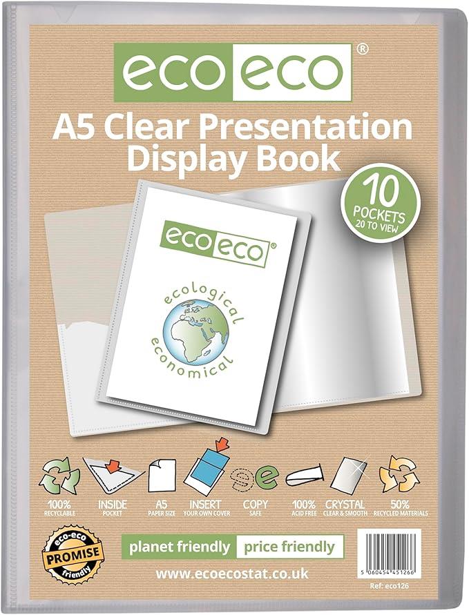 12 x A5 50% Recycled 10 Pocket Clear Presentation Display Book