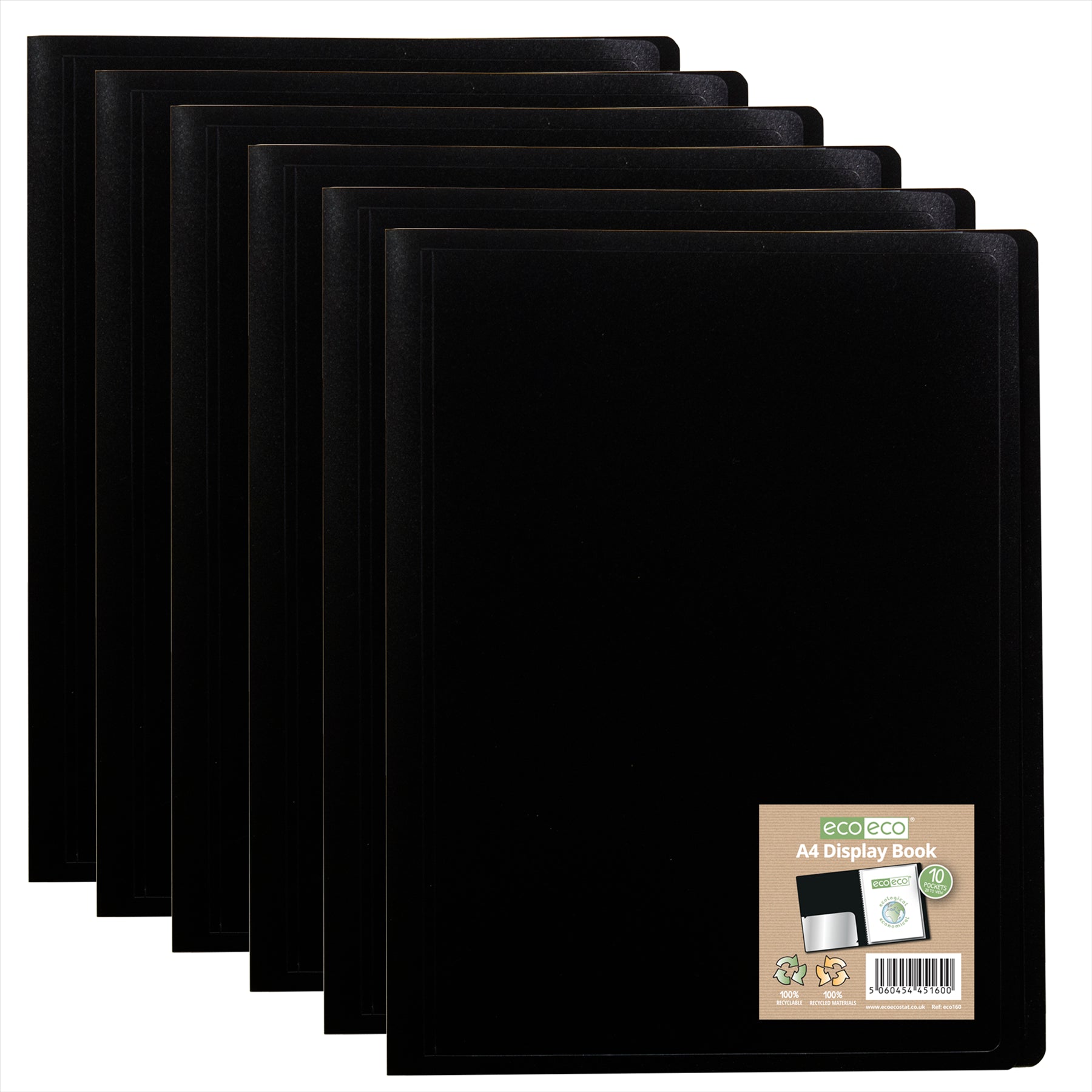 6 x A4 100% Recycled 10 Pocket Flexicover Display Book
