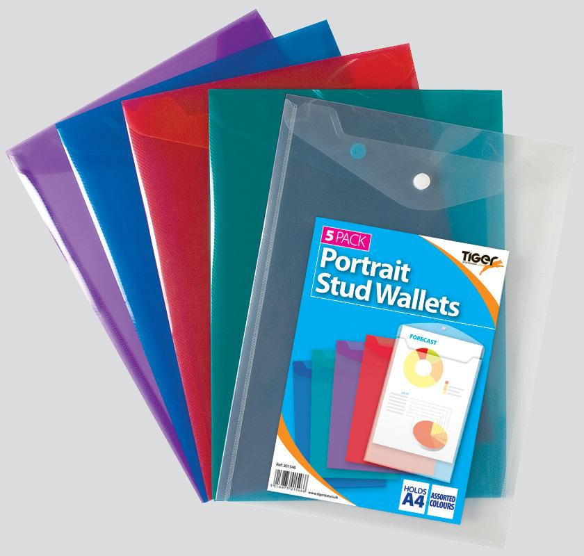 A4 Pk 5 Portrait Stud Wallets Asstd