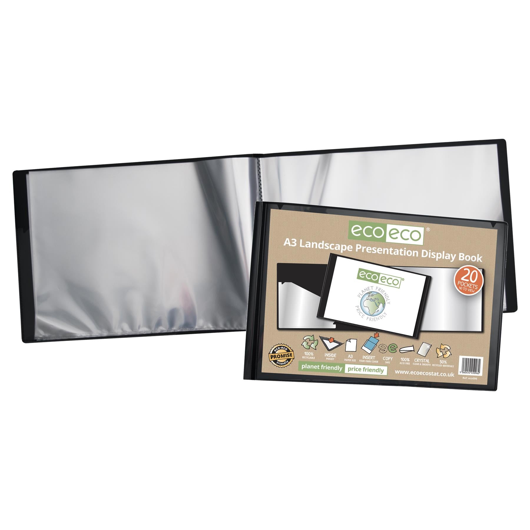 A3 50% Recycled 20 Pocket Landscape Presentation Display Book*P*