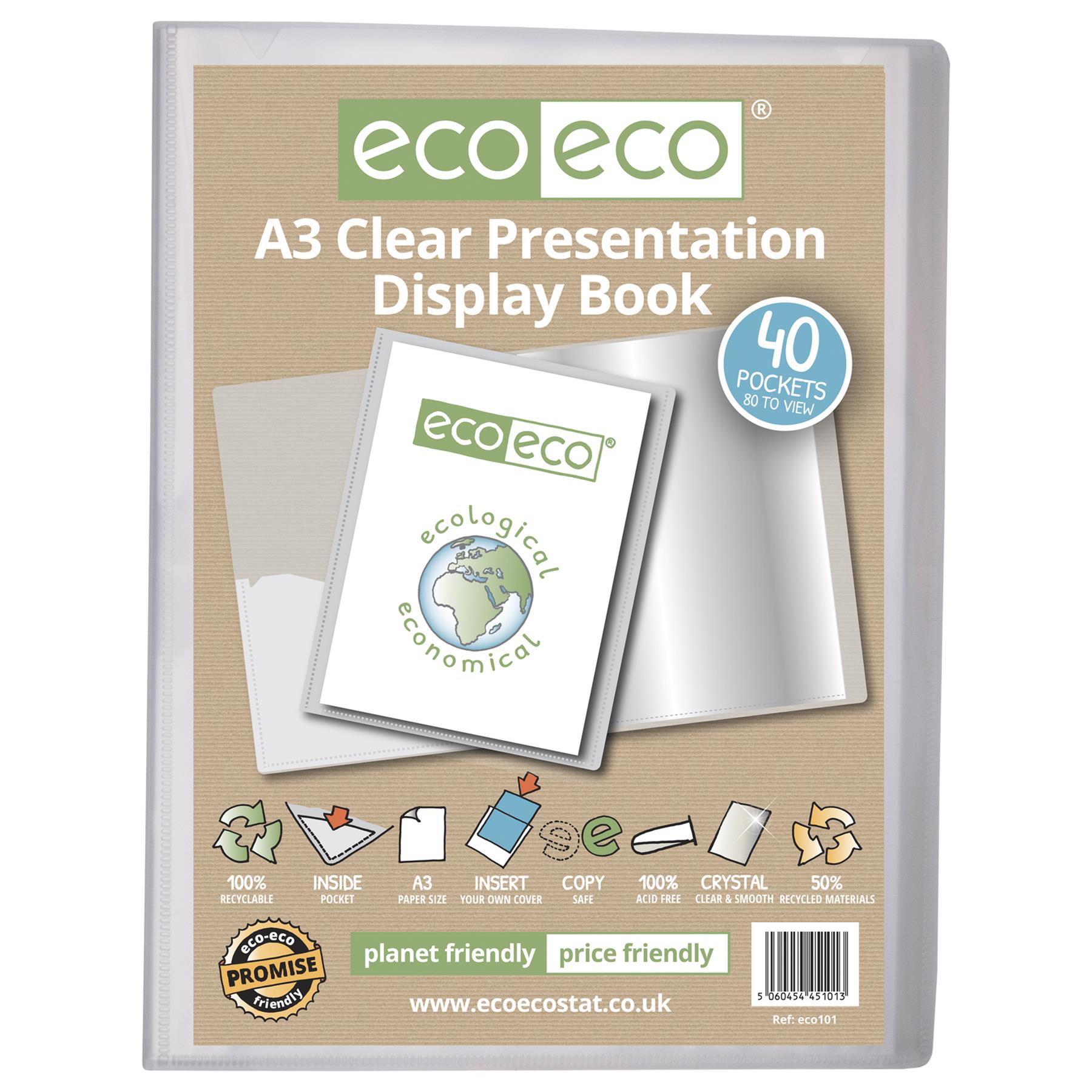 A3 50% Recycled Clear 40 Pocket Presentation Display Book