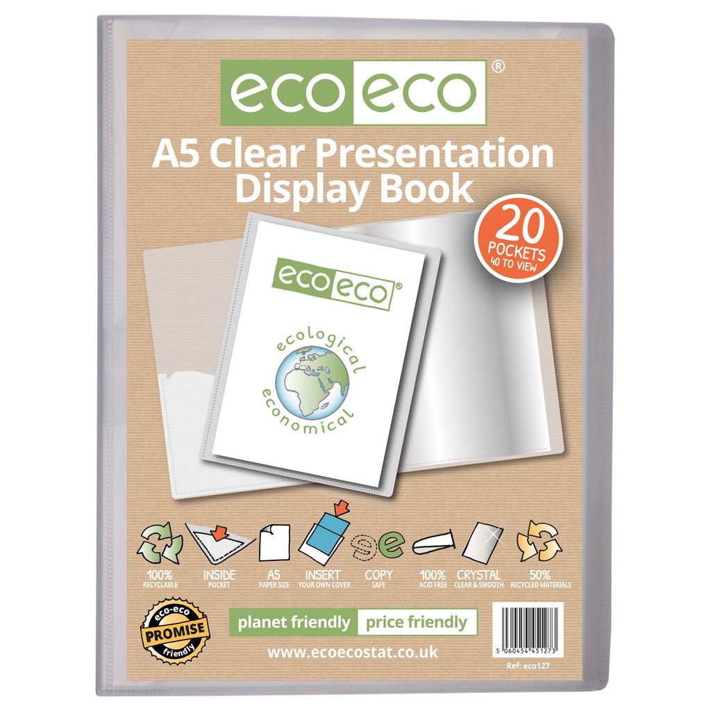 2 x A5 50% Recycled 20 Pocket Clear Presentation Display Book