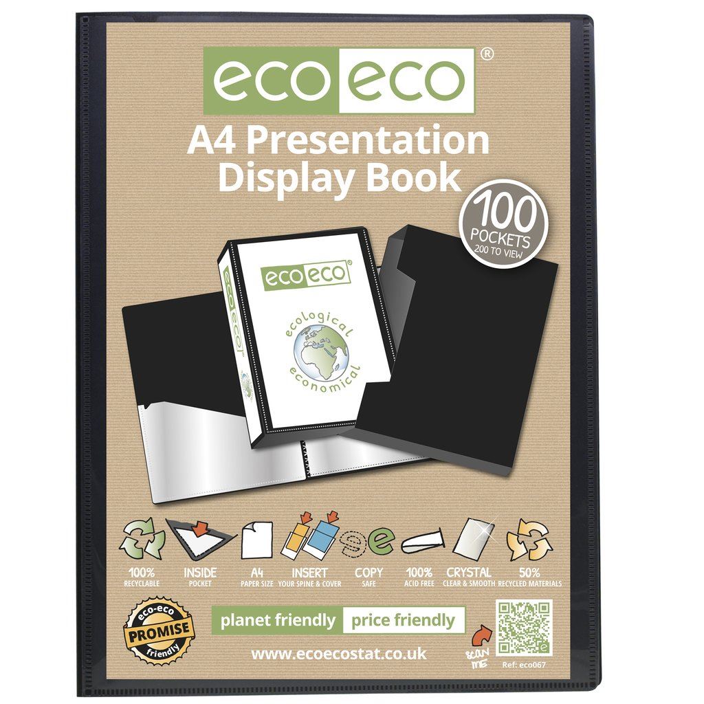 12 x A4 50% Recycled 100 Pocket Presentation Display Book & Box
