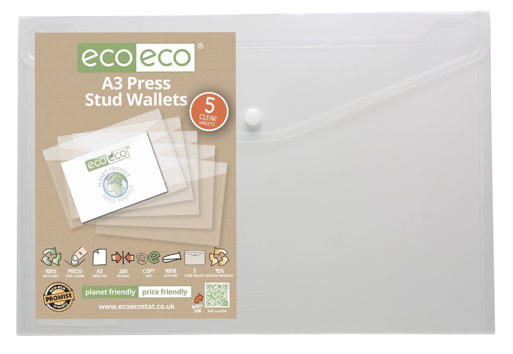 20 x 100 WALLET A3 95% Recycled Press Stud Wallets