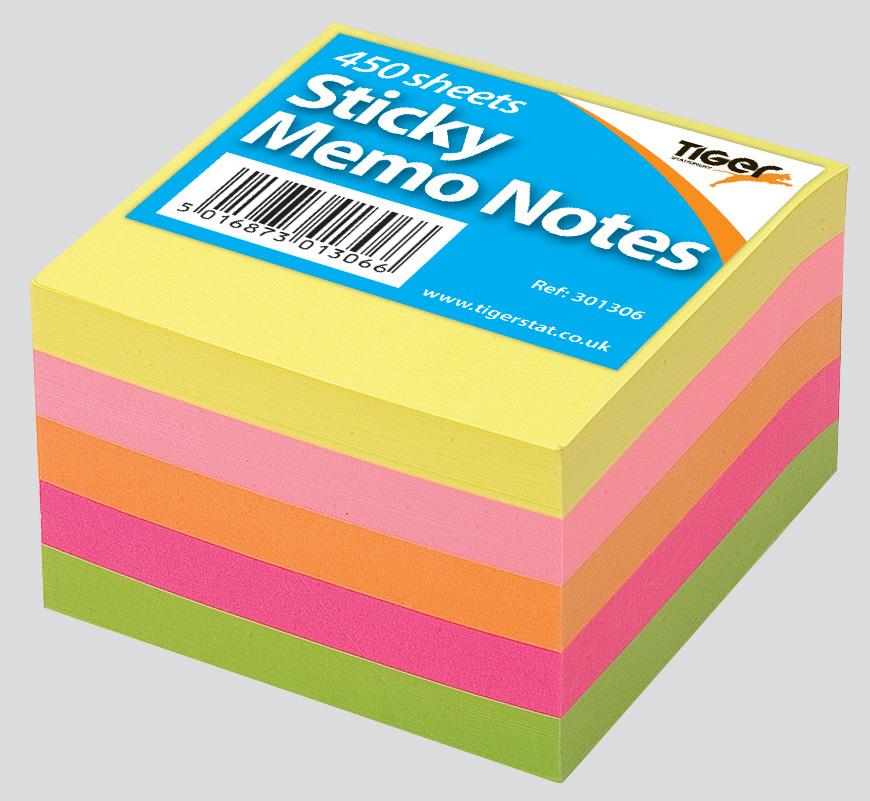 450 Sheets Sticky Memo Notes Pads Bright Neon Colour Post It Block