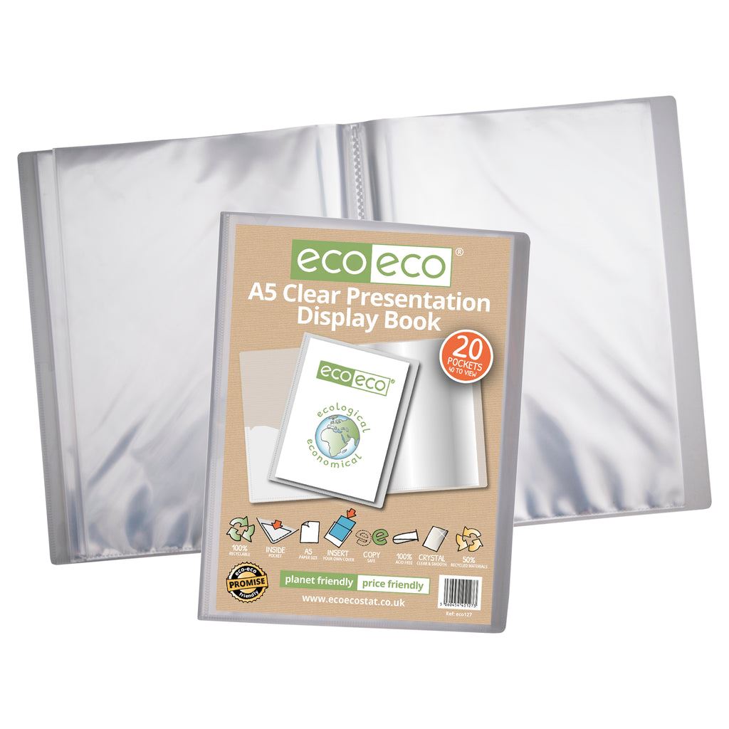 4 x A5 50% Recycled 20 Pocket Clear Presentation Display Book