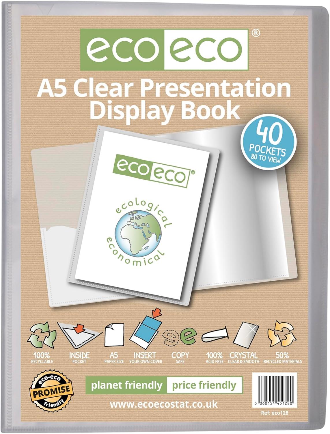 4 x A5 50% Recycled 40 Pocket Clear Presentation Display Book