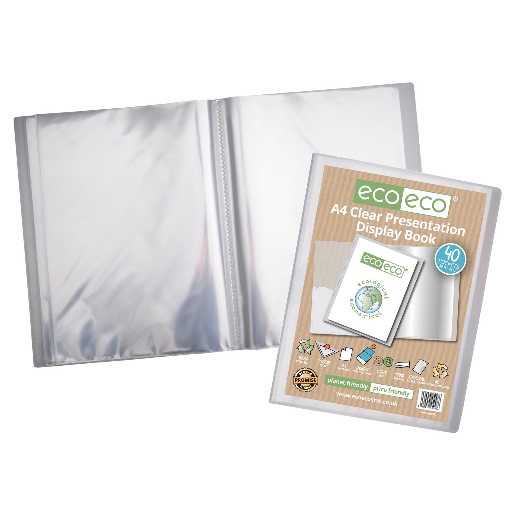 2 x A4 50% Recycled Clear 40 Pocket Presentation Display Book