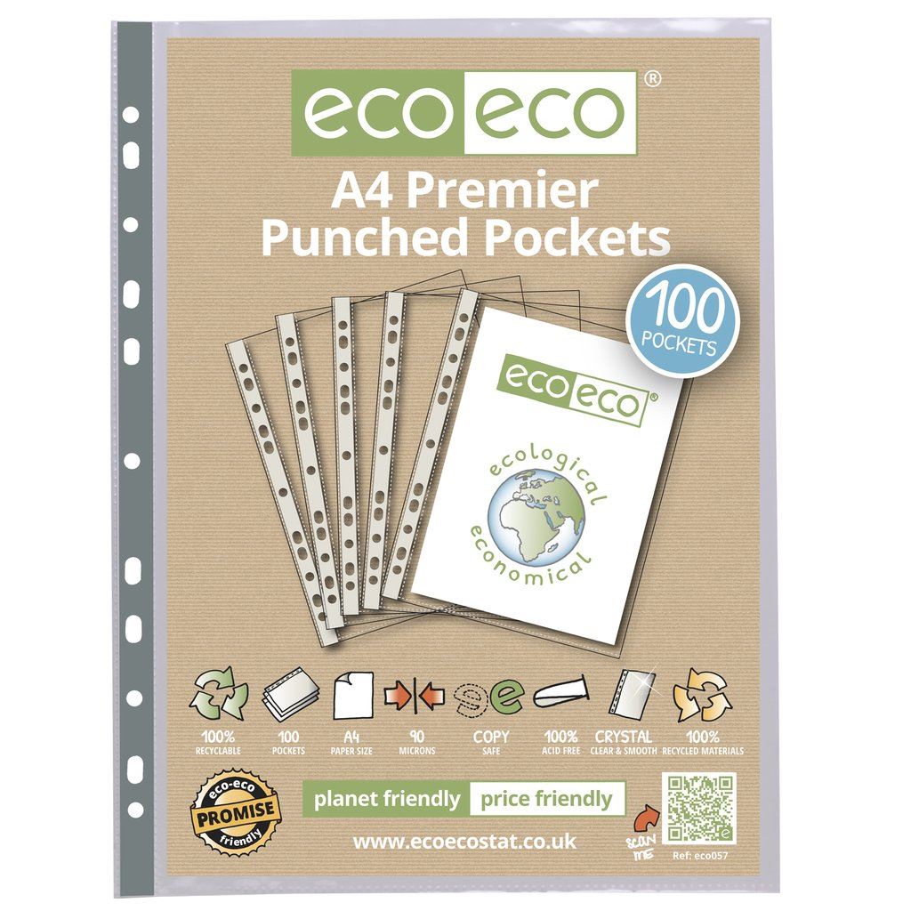2x A4 100% Recycled Bag 100 Premier Multi Punched Pockets