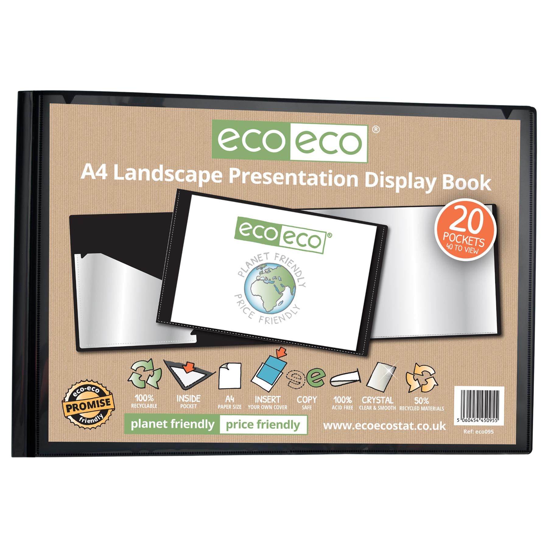 A4 50% Recycled 20 Pocket Landscape Presentation Display Book*P*