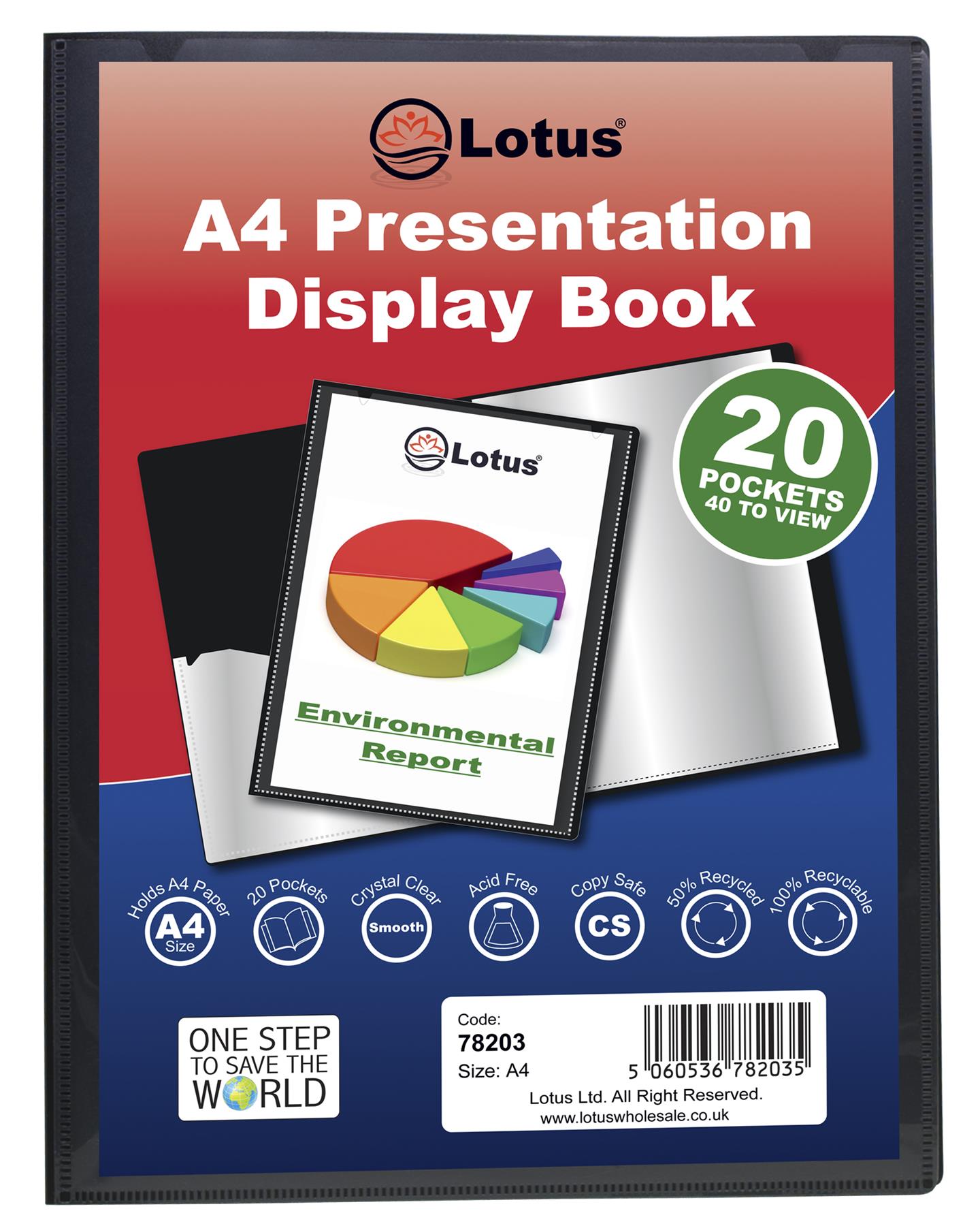 2 x A4 50% Recycled 20 Pocket Presentation Display Book