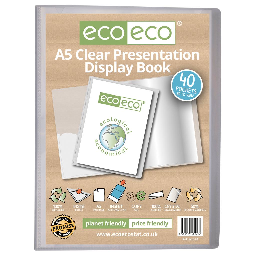 A5 50% Recycled 40 Pocket Clear Presentation Display Book
