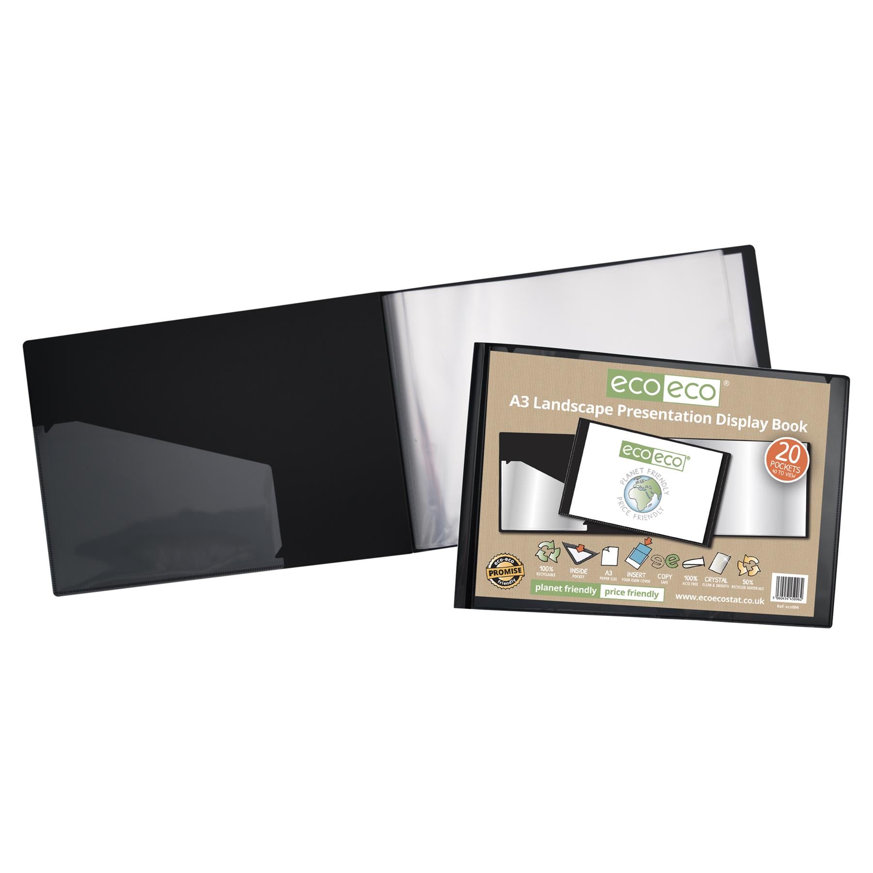 2 x A3 50% Recycled 20 Pocket Landscape Presentation Display Book