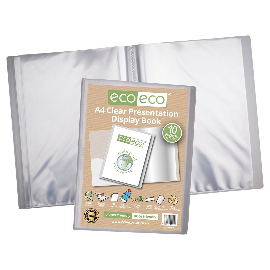 12 x A4 50% Recycled 10 Pocket Clear Presentation Display Book