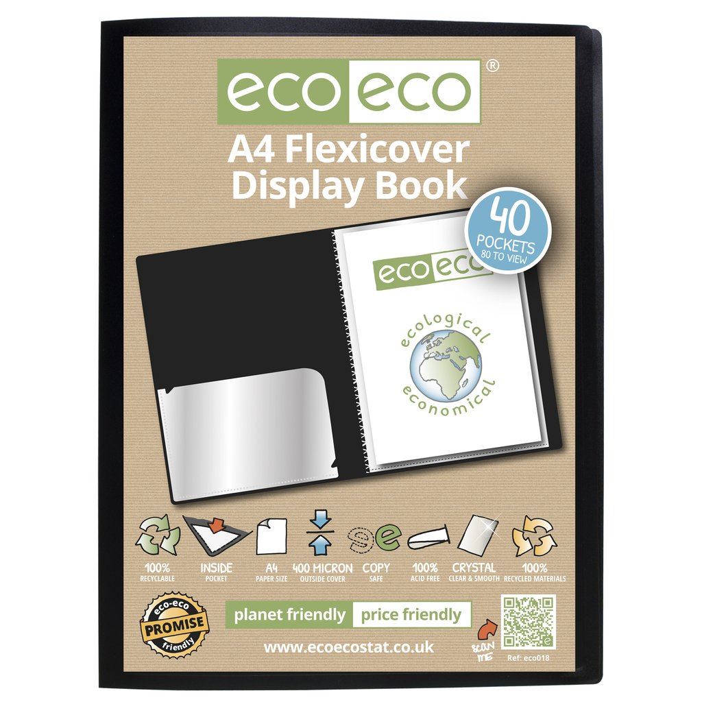 4 x A4 100% Recycled 40 Pocket Flexicover Display Book