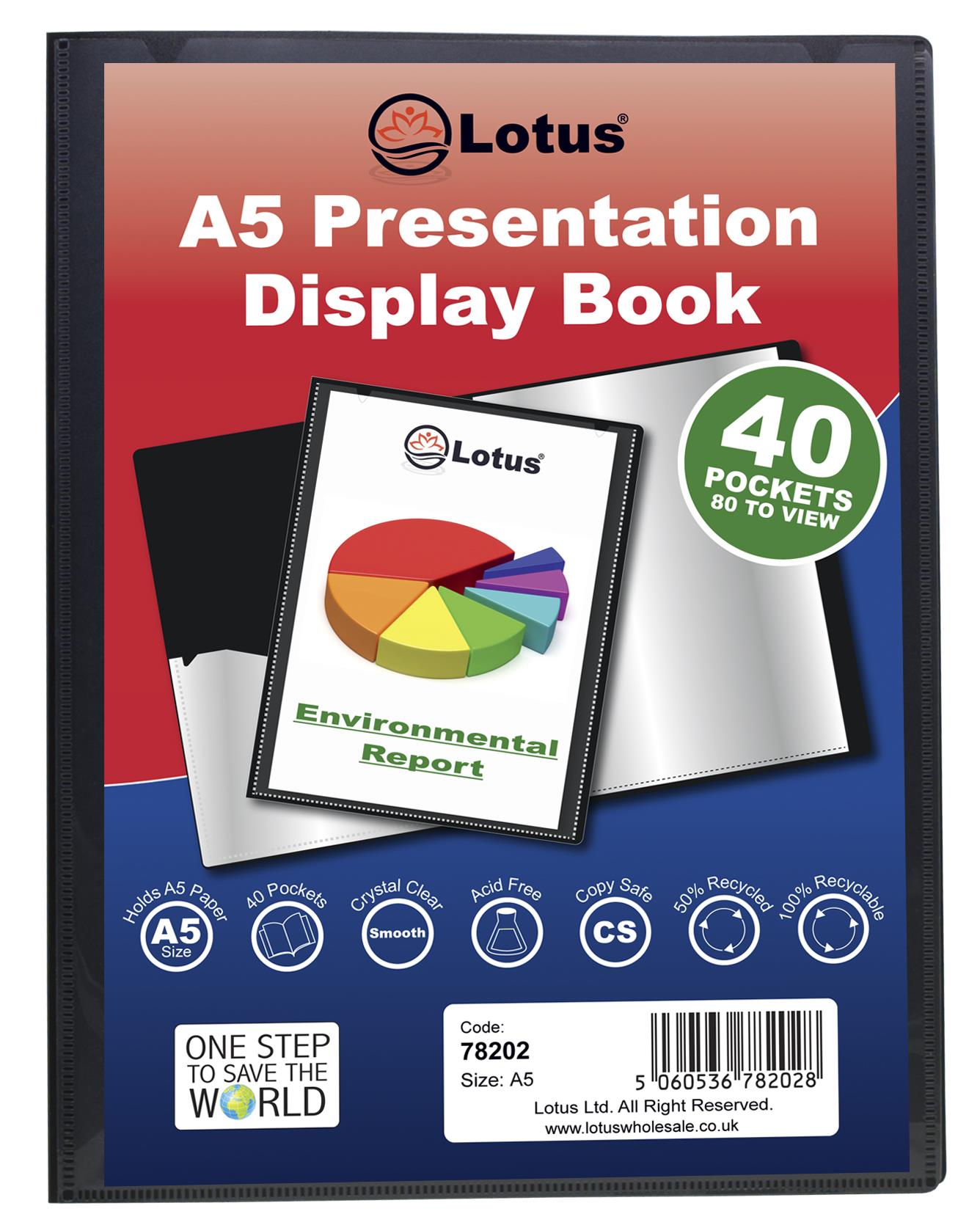 4 x A5 50% Recycled 40 Pocket Presentation Display Book
