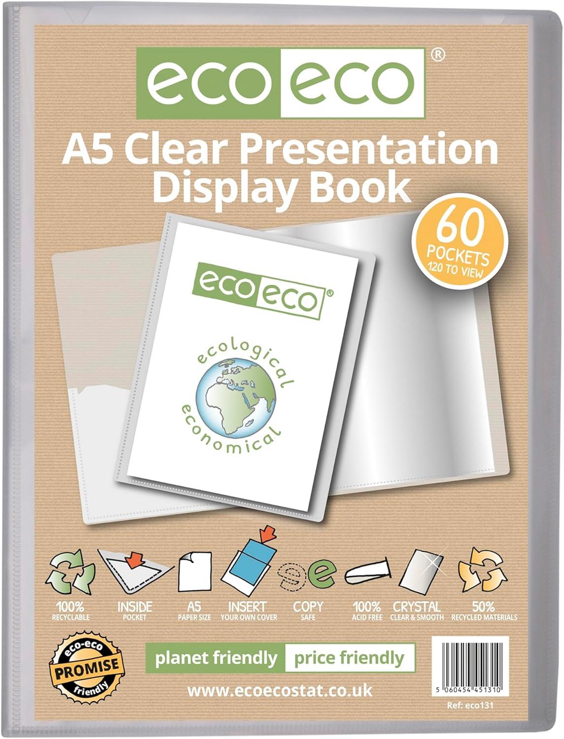 12 x A5 50% Recycled 60 Pocket Clear Presentation Display Book