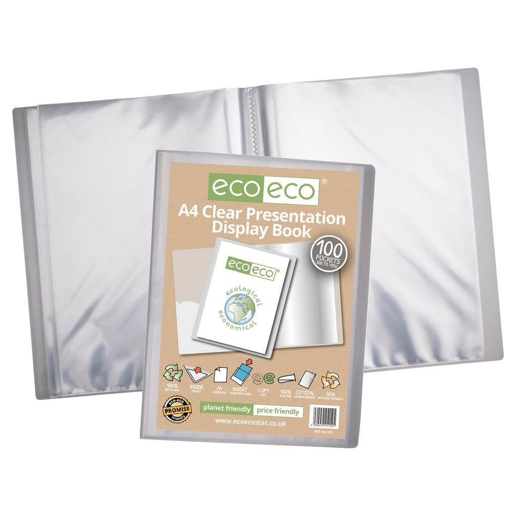 4 X A4 50% Recycled Clear 100 Pocket Presentation Display Book*P*