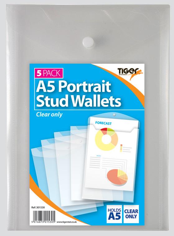 25 x A5 Portrait Stud Wallets Clear