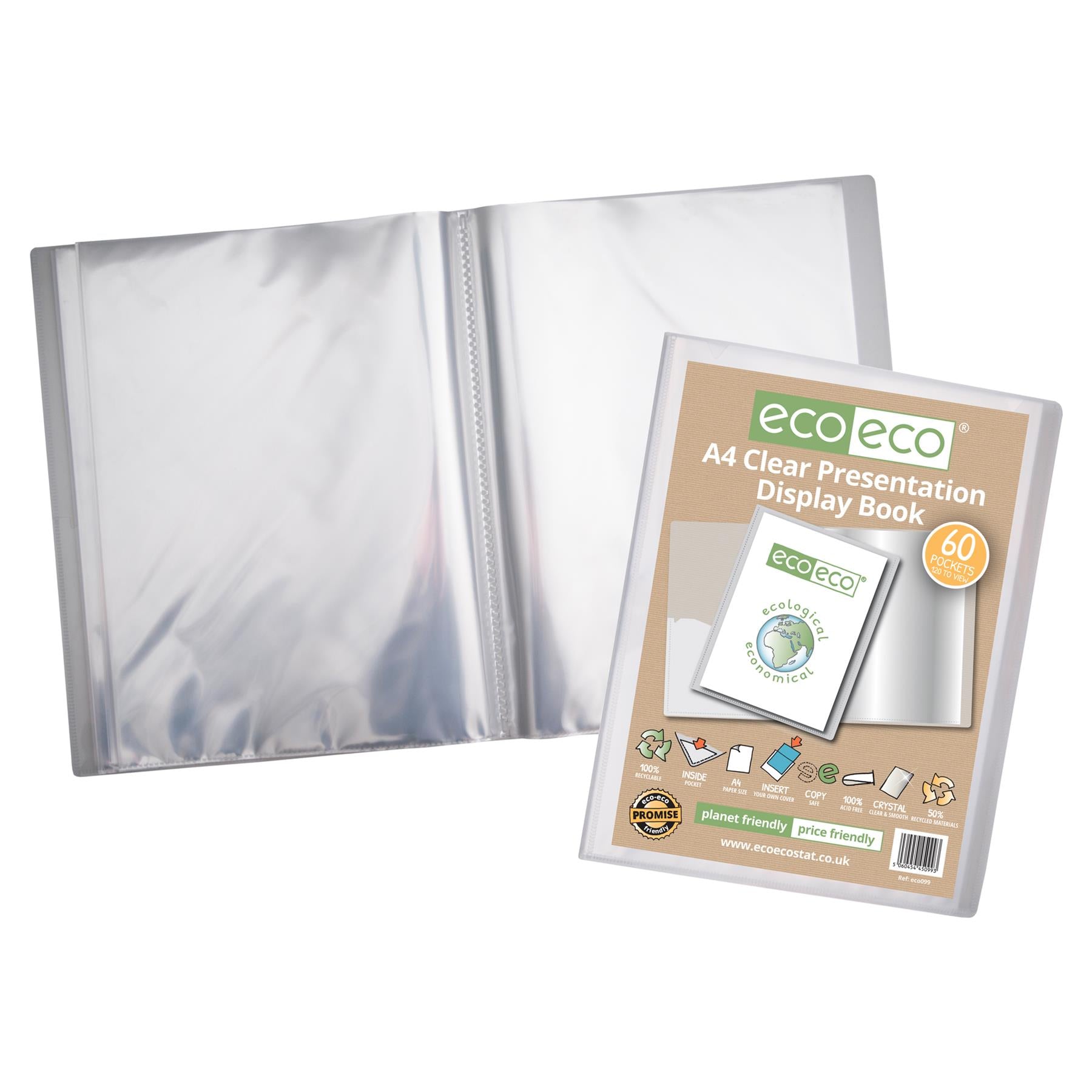 A4 50% Recycled Clear 60 Pocket Presentation Display Book