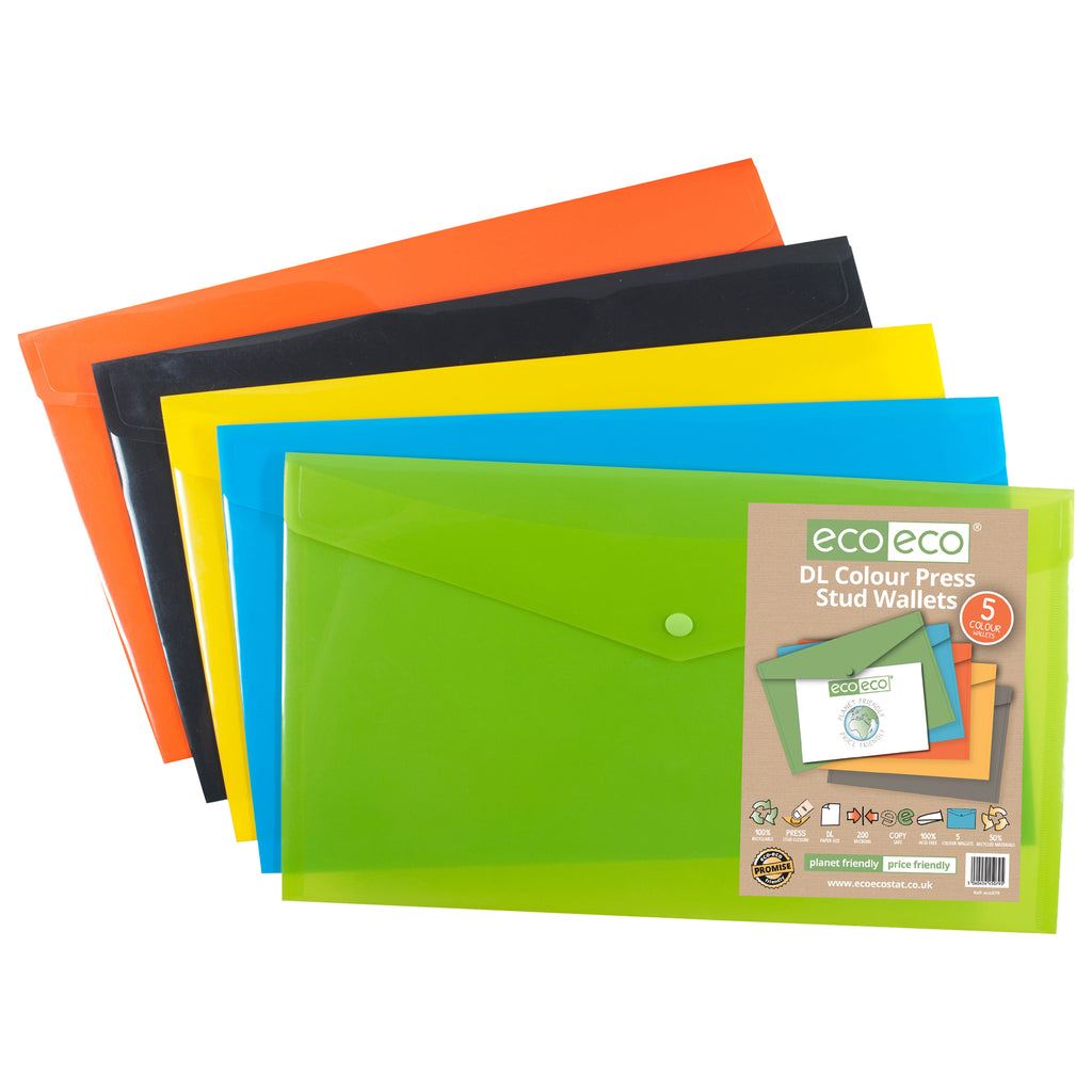 20x Mixed DL 50% Recycled Colour Press Stud Wallets