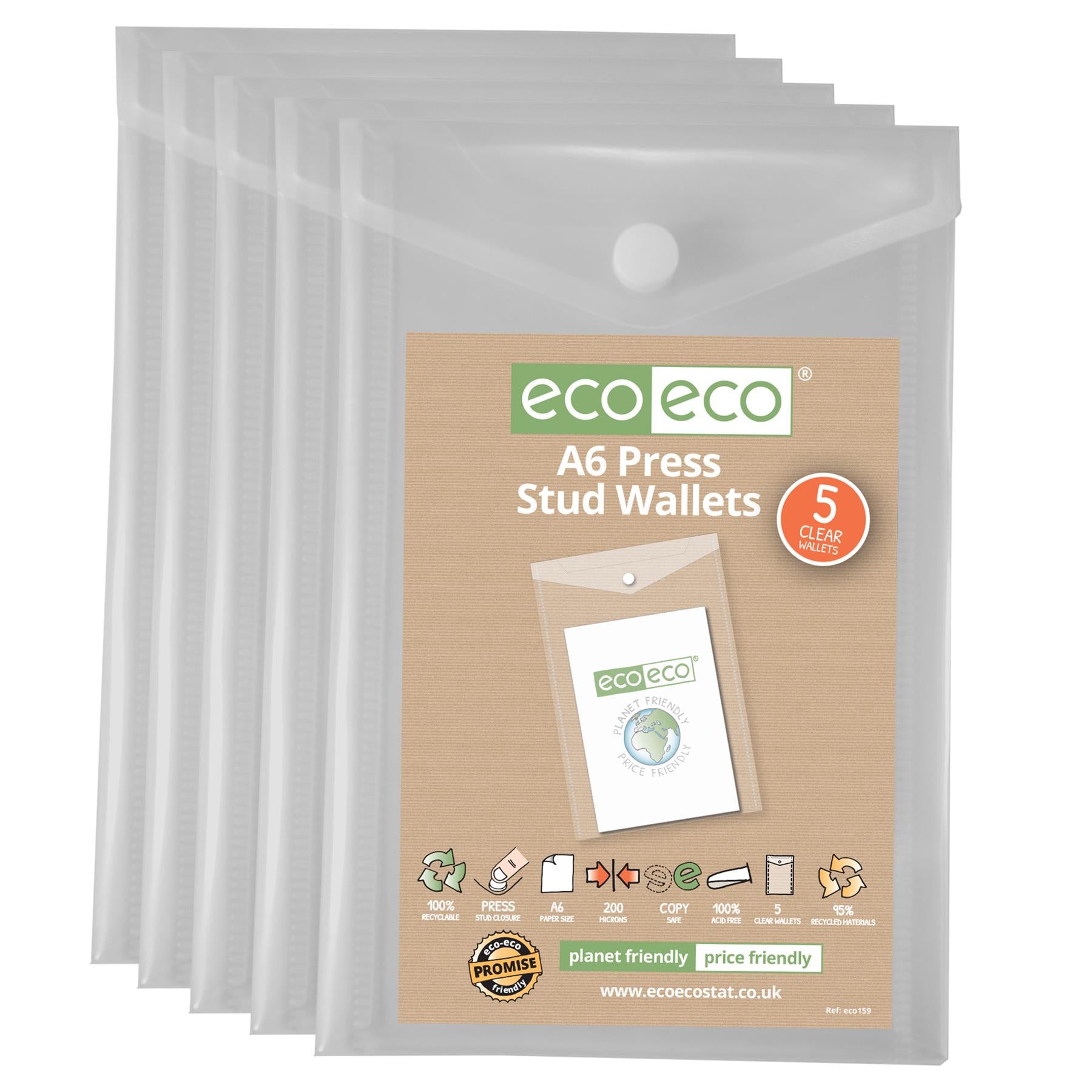 125 X A6 Clear Portrait Press Stud Wallets