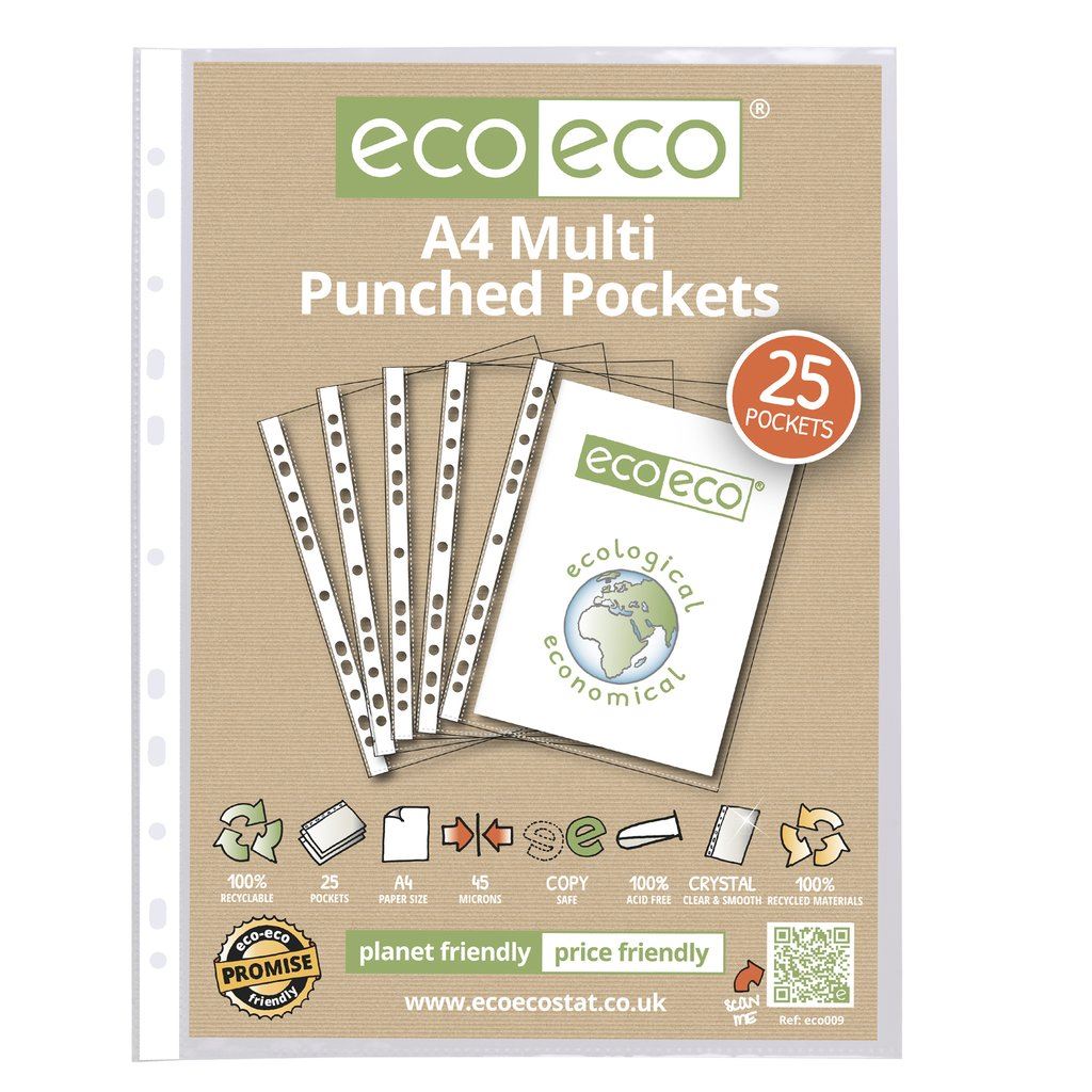 10 x A4 100% Recycled Bag 25 Multi Punched Pockets