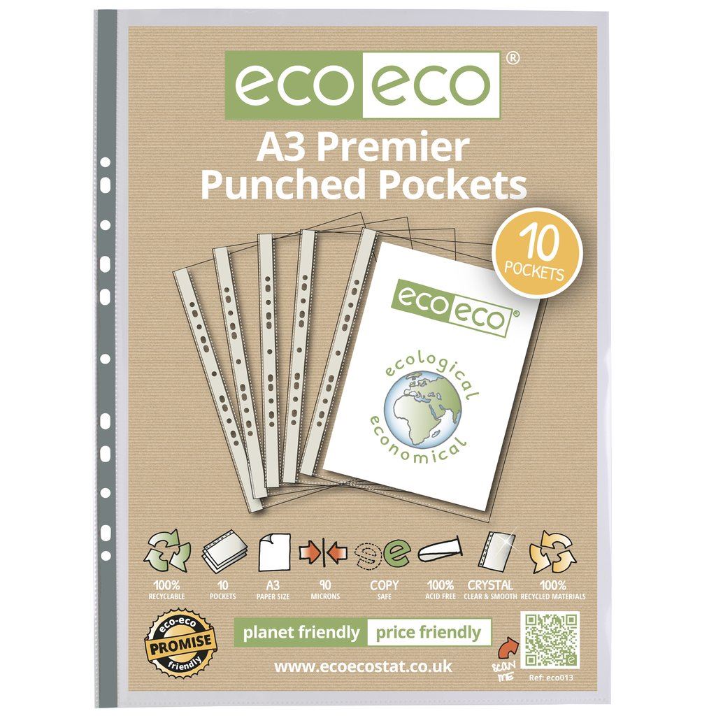 20 x A3 100% Recycled Bag 10 Multi Premier Punched Pockets